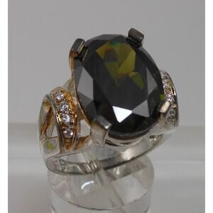 Vintage Sterling Silver Dark Green CZ Cocktail Ring NOS Statement Jewelry Size 8